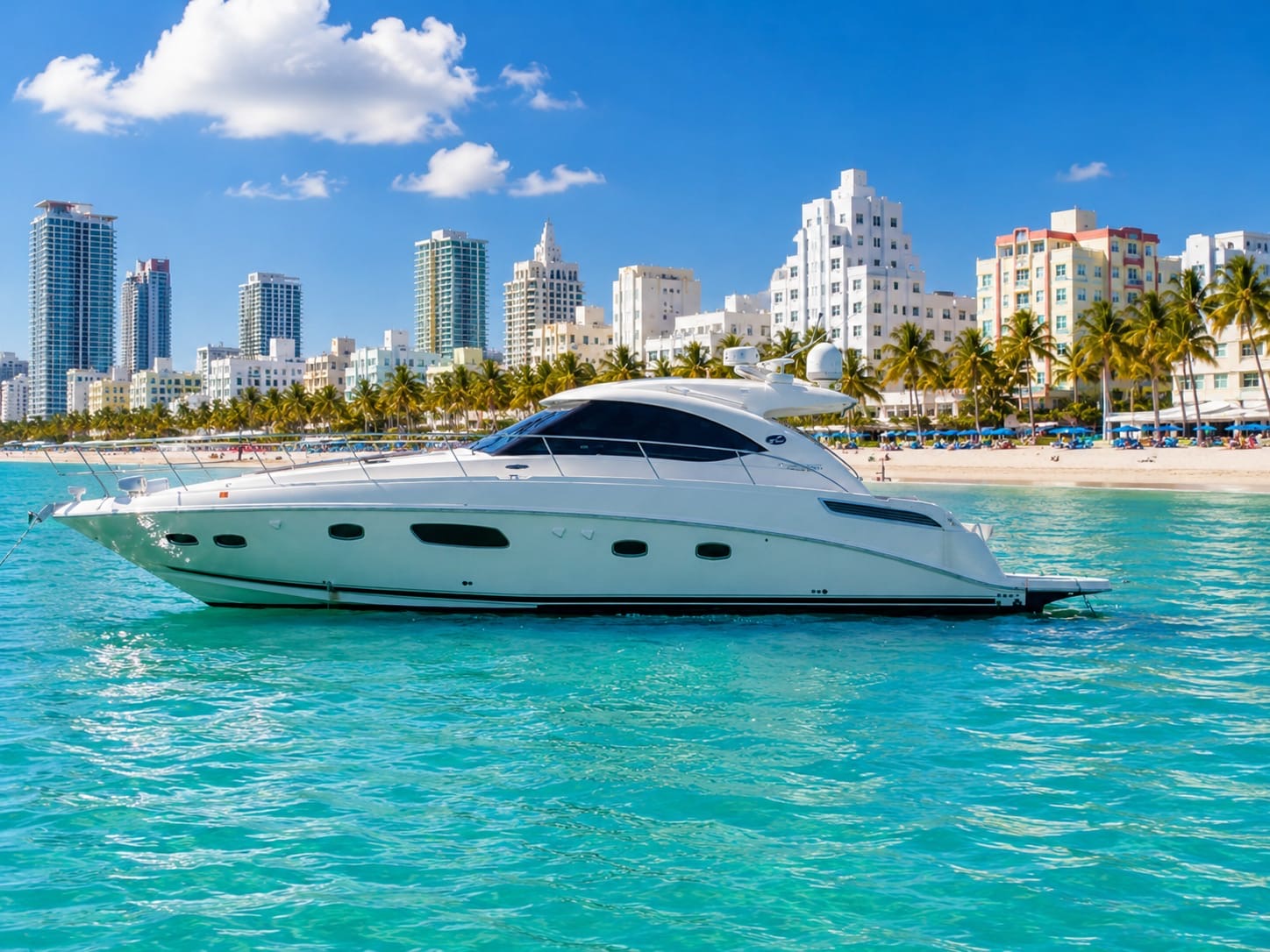 The Sea Ray 470 Sundancer on the water in Miami, Florida